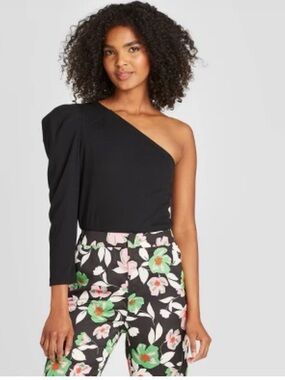Target Black One-Shoulder Puff Sleeve Long Sleeve Tee